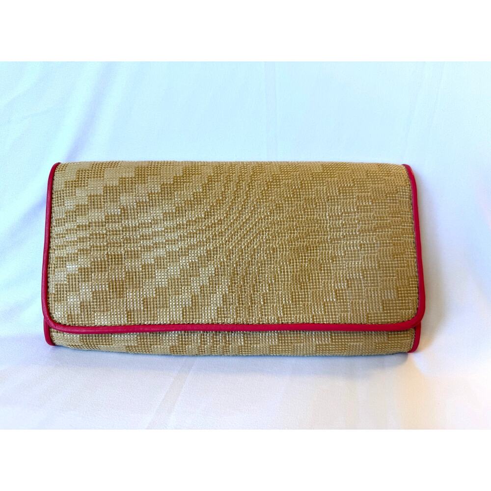 Cole Haan Natural Straw Clutch with Pink Trim